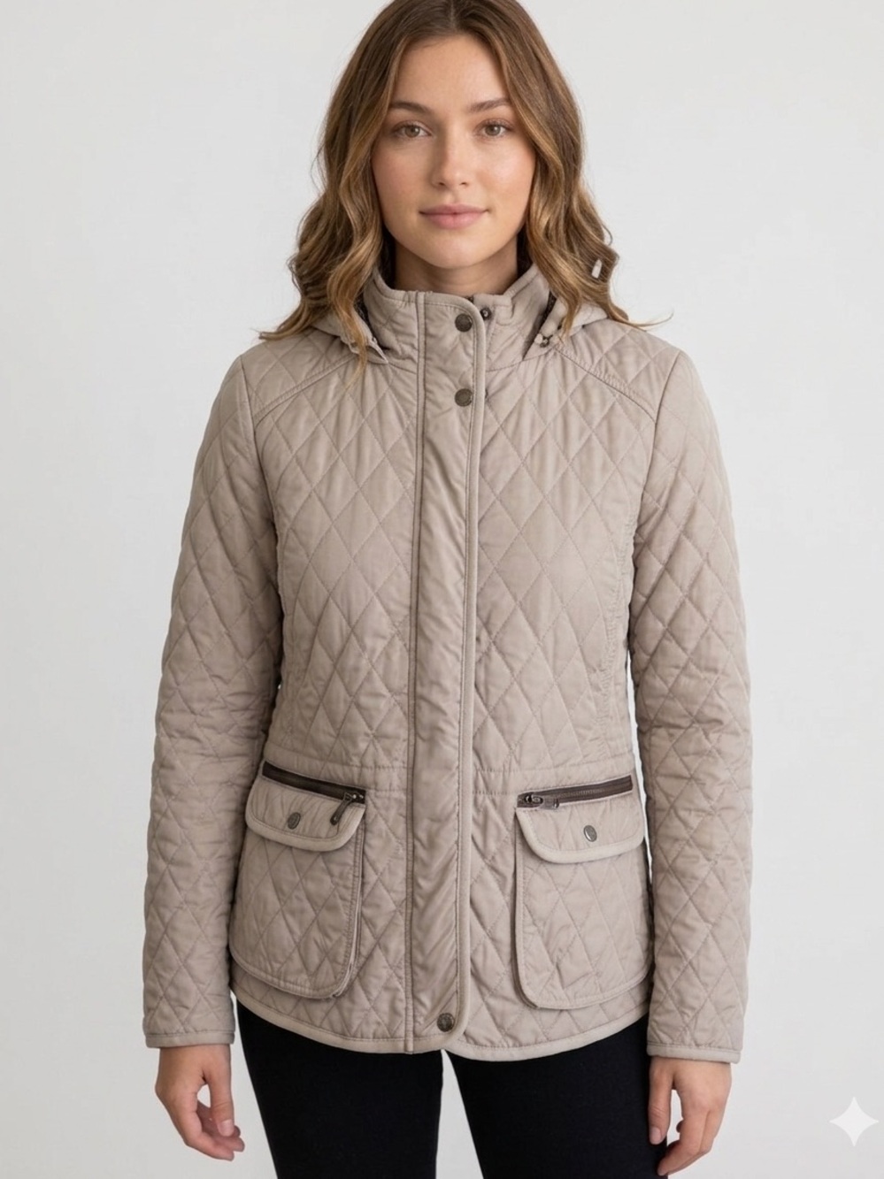 Zara Basic Taupe Quilted Hooded Jacket Women’s Small Lightweight Puffer Coat